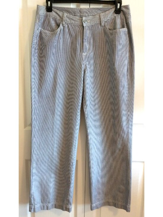 L.L. Bean Pants - L.L. Bean Pants Women's Blue White Pinstripe Straight Wider Leg High Rise - 16